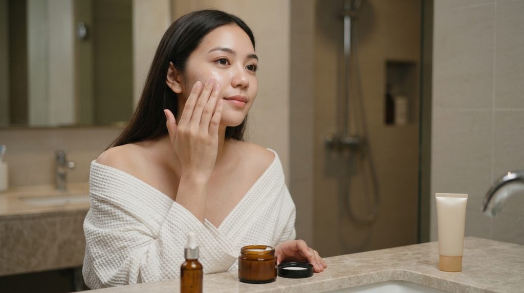 Urutan penggunaan serum, pelembap, dan sunscreen dalam skincare routine.
