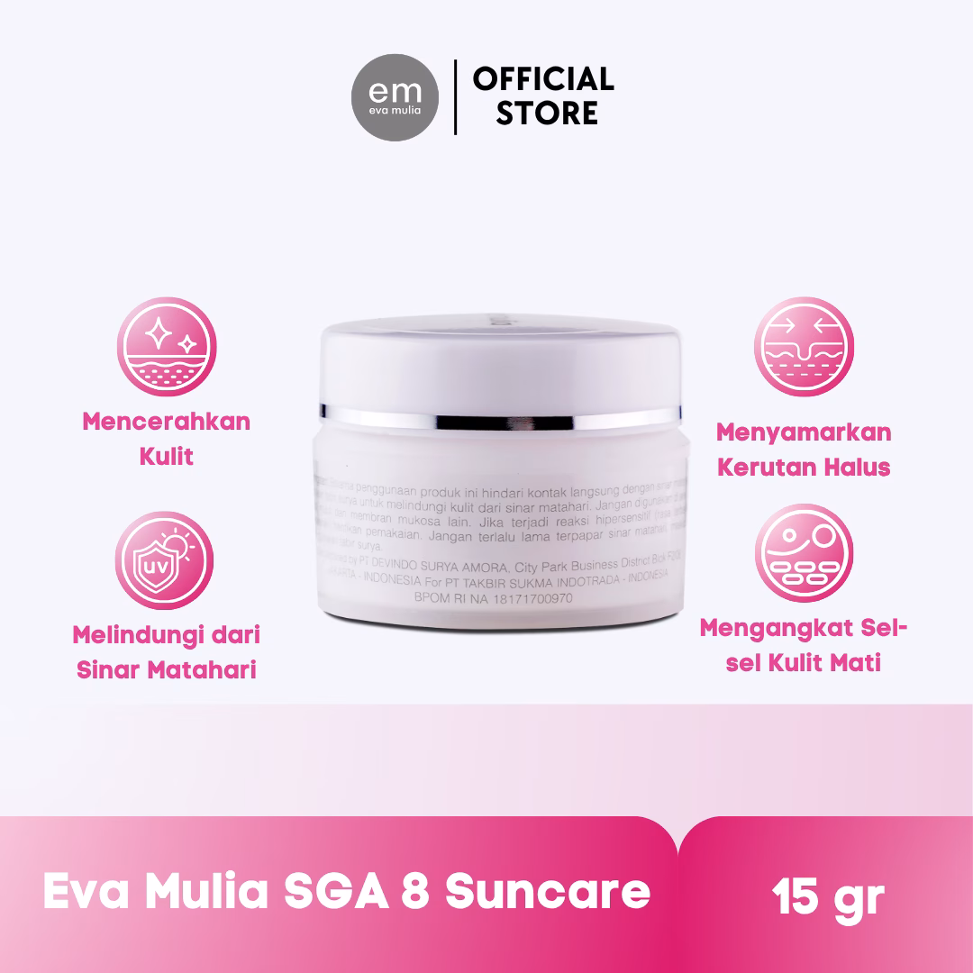 Eva Mulia SGA 8 Suncare – Sunscreen dengan Glycolic Acid 8% untuk Perawatan Kulit Wajah - Image 3
